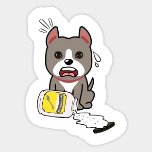 Funny grey Dog spilled a jar of mayonnaise Sticker